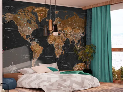 Zdjęcie produktu dla Fototapeta flizelinowa mapa świata 400x280 cm fototapeta mapa świata XXL z flagami k-A-0206-a-a