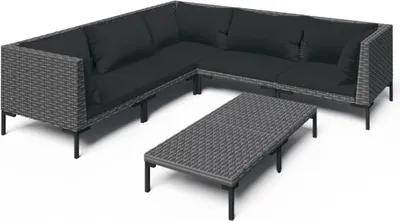 Imagen del producto de vidaXL Juego de jardín de 6 piezas con cojines, tejido de polirratán, color gris oscuro
