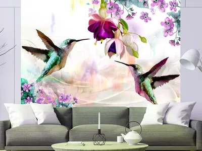 Immagine prodotto di Carta da parati in tessuto non tessuto, motivo colibrì e fiori, dimensioni 400x280 cm – Carta da parati moderna, ideale per camere da letto, decorazione murale, corridoi, uffici, modello b-C-0188-a-a