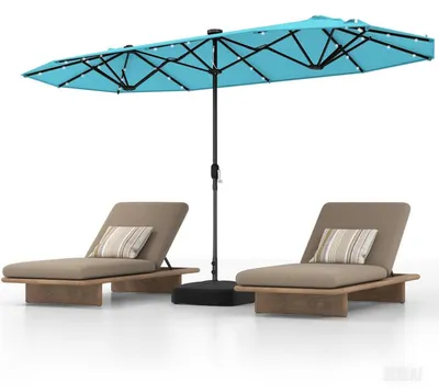 Produktbild von Doppelsonnenschirm 400 x 200 cm mit LED-Solar-Beleuchtung, Ständer & Kurbel, Sonnenschutz UPF 50+, Türkis