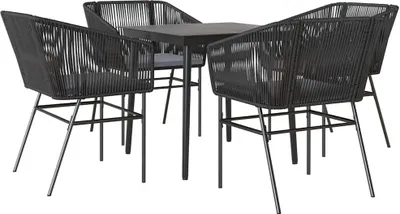 Produktbild von vidaXL 5-tlg. Garten-Essgruppe mit Kissen Schwarz Poly Rattan Glas