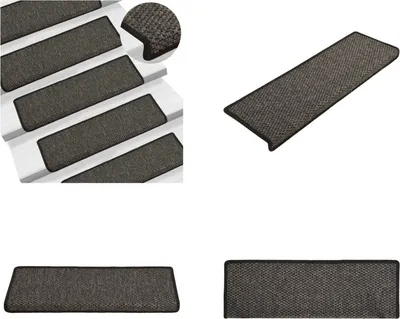 Image de vidaXL Tapis d'escalier Autoadhésif Sisal 15 pcs. 65x21x4 cm Anthracite - Tapis d'escalier - Tapis de marches - Tapis de marches