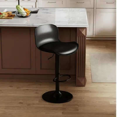 Produktbild von Barhocker Höhenverstellbar Kunstleder mit Rückenlehne Fußstütze Schwarz 2er Set