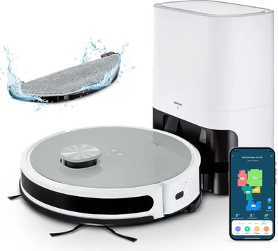 Immagine prodotto di Robot aspirapolvere MEDION con stazione di aspirazione e funzione mopping X21 SW (navigazione laser, potente potenza di aspirazione di 3000 Pa, robot aspirapolvere 2in1, mappatura precisa, aree Go & No Go, più piani)