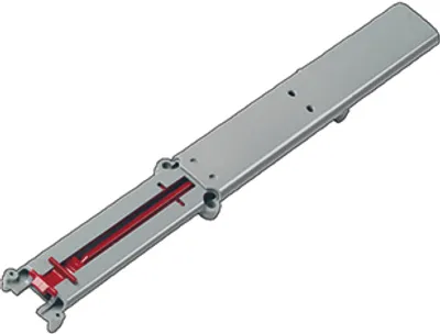 A light gray and red waste bin collector mechanism is shown against a white background.