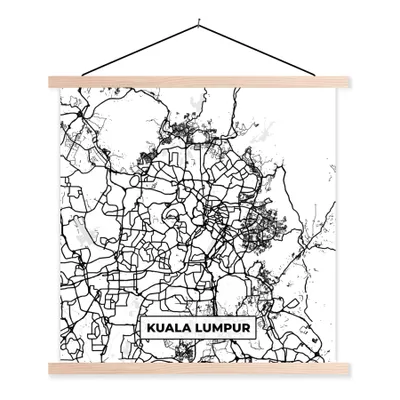 Produktbild von MuchoWow® Textilposter Karte - Kuala Lumpur - Stadtplan - Schwarz und weiß 40x40 cm mit holzfarbenen Rahmen - Posterleiste