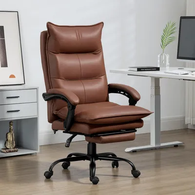 Image de Fauteuil de bureau avec fonction de massage et de chauffage, fauteuil de direction avec repose-pieds, fauteuil de massage, couleur marron | Inclinaison jusqu'à 155° | 6 points de massage | Capacité jusqu'à 120 kg