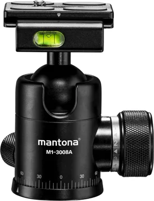 Produktbild von Mantona Onyx 8 Kugelkopf (M1-3008A), Stativkopf aus Aluminium mit Arca-Swiss kompatibler Schnellwechselplatte 50 mm, 360° Panorama-Funktion & 3 Wasserwaagen