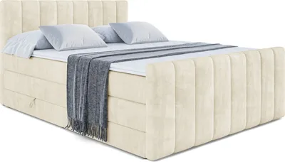 Produktbild von ALTDECOR Boxspringbett mit Fußteil, 2 Matratzen und Topper - 180x200 cm - OTTA-Z KING - Beige Samt - Polsterbett mit, H3- und H4- Matratzen, Bettkasten und Lattenrost, Bett mit Stauraum
