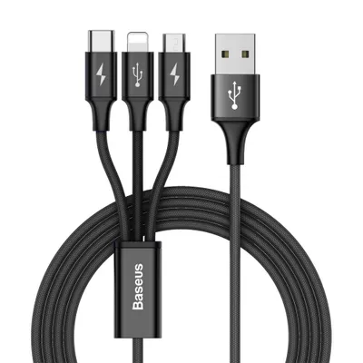Produktbild von Baseus CAMLT-SU01, 1,2 m, USB A, USB C/Micro-USB B/Lightning, USB 2.0, 0,48 Gbit/s, Schwarz