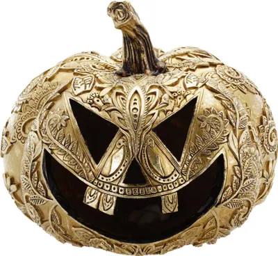 Produktbild von Hochwertige Kürbis Halloween Dekofigur "Gruseliges Grinsen" | Gold