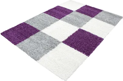 Produktbild von Teppich Wohnzimmer Hochflor Violett 200x290 Rechteck Kariertes Design aus Polypropylen
