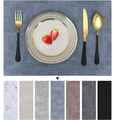 Produktbild von Tischsets Abwaschbar 4er Set Blau Wasserdicht Leder Rutschfest Doppelseitig