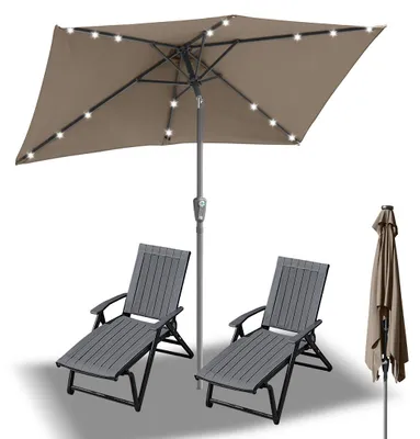 Produktbild von Faziango 140x210m Sonnenschirm UV50+ Neigbar Sonnenschutz Gartenschirm Strandschirm LED Solar, knickbar, Schirmtuch mit PA-Beschichtung, Taupe