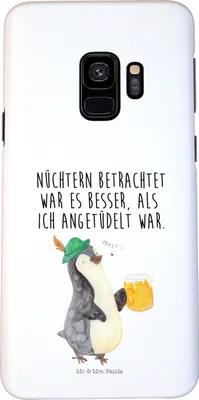 Produktbild von Mr. & Mrs. Panda Samsung Galaxy S9 Handyhülle Pinguin Bier - Weiß - Geschenk, Angetüdelt, , Beschwippst, Hülle, Cover, Smartphone, Pinguine, Handy Schutzhülle