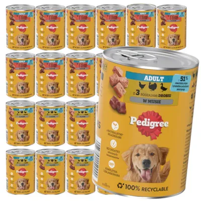 Produktbild von Pedigree Adult 24x400g Nassfutter Vollwertkost für erwachsene Hunde gemischte 2 Geschmacksrichtungen im Pastetenformat