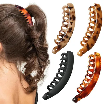 Produktbild von 4-teiliges Bananen-Haarspangen-Set, große Bananen-Haarspangen, Vintage-Bananen-Haarspangen, rutschfeste Haarspangen für dickes Haar, für Frauen und Mädchen