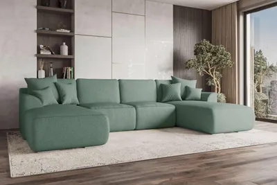 Produktbild von 99rooms Gusto Wohnlandschaft Strukturstoff NEVE Salbeigrün mit Schlaffunktion