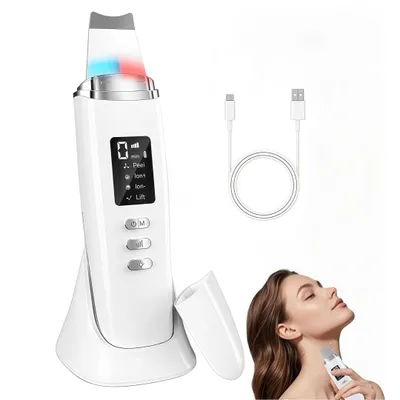 Produktbild von Ultraschall Skin Scrubber,4 Modi,Face Spatula Mitesserentferner,Ultraschall Gesichtspeelinggerät–sanfte Reinigung & Porenpflege,porentiefen Reinigung