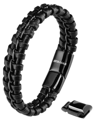 Produktbild von SERASAR Herren Armband 17cm Schwarz Leder Geschenk Geburtstag Valentinstag