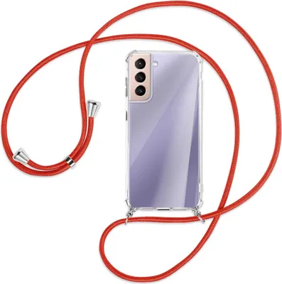 Produktbild von Handykette Backcover-Schutzhülle mit Band (Metall silberfarben) für Samsung Galaxy S21 5G - rot
