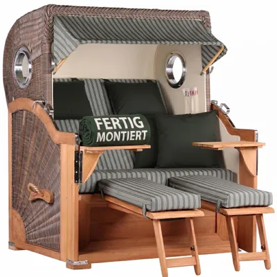 Produktbild von Strandkorb Baltikum Teak PE Grey 2,5 Sitzer Volllieger mit Bullaugen