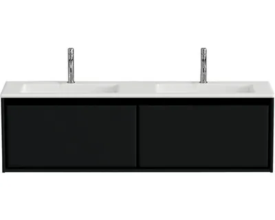 Produktbild von Sanox Badmöbel-Set Loft BxHxT 160,5 x 47 x 45,5 cm Frontfarbe schwarz mit Doppel-Waschtisch Mineralguss weiß Griff chrom