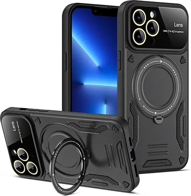 Produktbild von Rüstung Handyhülle für iPhone 13 Pro Max Dual-Layer Magnetisches Ringhalter Ständer Magsafe Hülle Schwarz