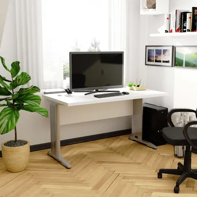 Produktbild von Schreibtisch 135x60cm mit Metallbeinen Computertisch Arbeitstisch Kabeldurchlass