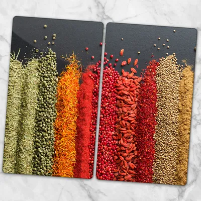 Produktbild von Glas-Herdabdeckplatten Glaskeramikkochfeld-Abdeckung Spritzschutz Glas 2x30x52 cm - Gewürze Gemüse Kräuter