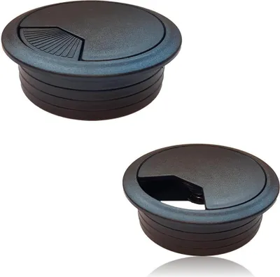 Produktbild von 2er Set Kabeldurchführung Schreibtisch 80mm - Farbe [schwarz] - Kabeldurchlass mit Staubdichtung für diverse Büro Schreibtische & Arbeitsplatten | runde Kabeldose aus ABS Kunststoff |  Kabelauslass