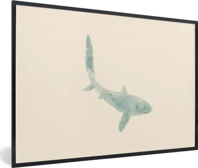 Produktbild von MuchoWow® MuchoWow® Gerahmtes Poster Fisch - Meer - Grau - Aquarell 30x20 cm - Poster mit zchwarzem Bilderrahmen - Kunstdruck - Bild-Poster