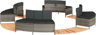 Produktbild von Whirlpool-Umrandung Grau Poly Rattan und Massivholz Akazie