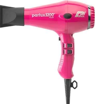 A pink Parlux 3200 Plus hair dryer is shown against a white background.