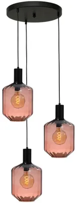 Productafbeelding van 3-lichts vide hanglamp - zwart - Porto met Jagger red glazen - Ø 24cm