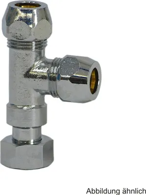 Produktbild von T-Stück mit Überwurfmutter 3/8" x QV 10 mm x QV 10 mm, verchromt