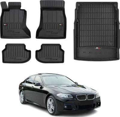 Image de OMAC Tapis & bac de coffre Set pour BMW Série 5 F10 2010-2017 Caoutchouc noir 5x
