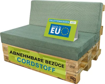 Obrázok produktu pre Pillows24 - Súprava vankúšov na nábytok z paliet Vankúše z tkaniny Cordura na palety, 120x80, sedadlo a operadlo z europalety | Farba zelená