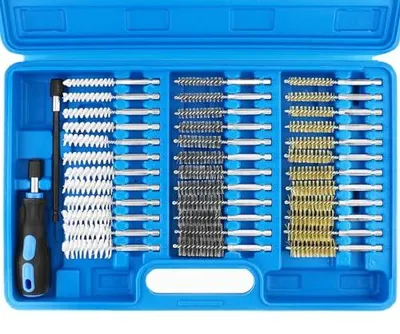 Produktbild von 38-tlg. Rundbürsten Set in Nylon/Edelstahl/Messing, Ø8-19 mm Injektor Reiniger RohrreinigerBürsten mit 150mm Verlängerung zum Reinigen und Entgraten