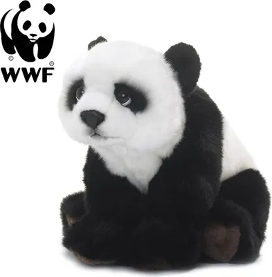 A WWF panda logo and text are placed to the left of a plush panda toy.