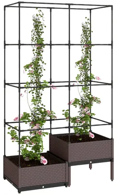Produktbild von Hochbeet Pflanzkasten mit Rankgitter, Abflusslöchern, Pflanzkübel aus Kunststoff 100 x 50 x 174 cm