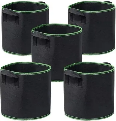 Produktbild von BerryBase Grow Bags, Stoff-Pflanzkübel / Pflanzsack aus Vlies, 40x30, 5er Pack, 38 L