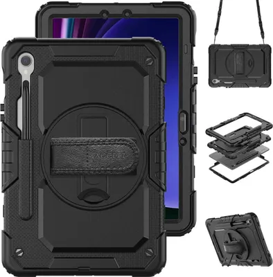 Productafbeelding van Accezz Rugged Backcover met schouderstrap voor de Samsung Galaxy Tab S10 Lite / S9 11 inch / S10 FE / S9 FE 10.9 inch - Zwart