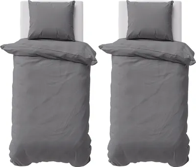 Produktbild von Bettwäsche 155x220 cm Bettbezug 100%Baumwolle Renforce Einfarbig Bettgarnitur Set Grau 4 teilig