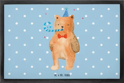 Produktbild von Mr. & Mrs. Panda fußmatte Bär Geburtstag 60 x 90 cm - Blau Pastell - Geschenk, Schmutzfangmatte, Happy Birthday, Teddy, Alles Gute, Eingangsteppich, Fußabtreter