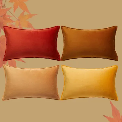 Produktbild von 4er-Set Kissenbezüge im Herbststil, 30 x 50 cm, gelber Samt mit Farbverlauf, Sofakissen, Dekokissen, Bezüge für Sofa, Schlafzimmer, Wohnzimmer, Balkon, weich