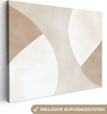 Produktbild von Leinwand Bilder 80x60 cm - Japandi - Beige, Bild Modern, Wanddeko, Gemälde