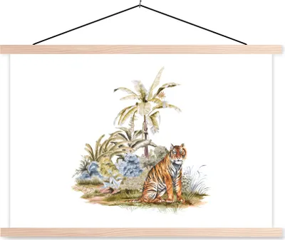 Produktbild von MuchoWow® Textilposter Tiger - Wald - Gemälde 60x40 cm mit holzfarbenen Rahmen - Bilder
