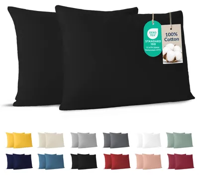 Kissenbezug 50x70 cm, 2er Set, Schwarz, 100% Baumwolle, OEKO-TEX