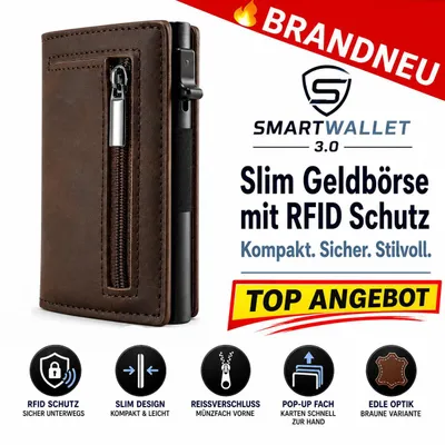 Produktbild von SmartWallet™ 3.0 Slim Geldbörse RFID Schutz Kartenetui Herren Portemonnaie: Braun